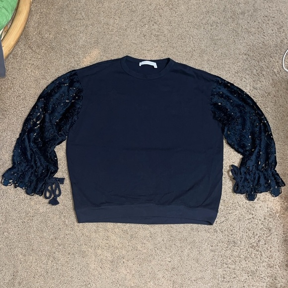 See by Chloe Navy Broderie Anglaise Sweatshirt Ultramarine Navy Blue Small - Picture 4 of 9